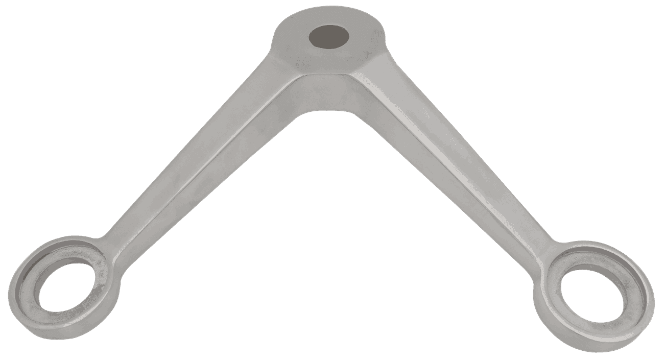 A 90-degree two-way spider fitting (TSP-B-222A) designed for secure glass connections without fin support, ensuring stability and sleek aesthetics.
