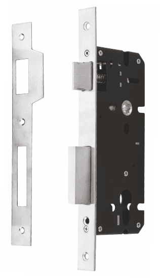 A secure TML lock body for wooden doors featuring a convenient latch and sturdy deadbolt mechanism for enhanced safety.