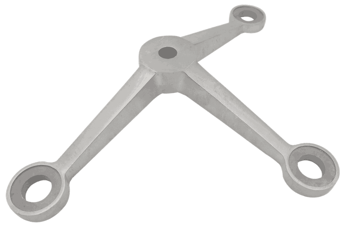 The TSP-B-223 is a durable, three-way spider connector without fins, designed for secure glass façade installations.