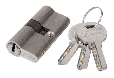TMC-22-K2K-N double-sided key lock cylinder, available in 60/70/80 mm lengths, providing secure dual-access control."